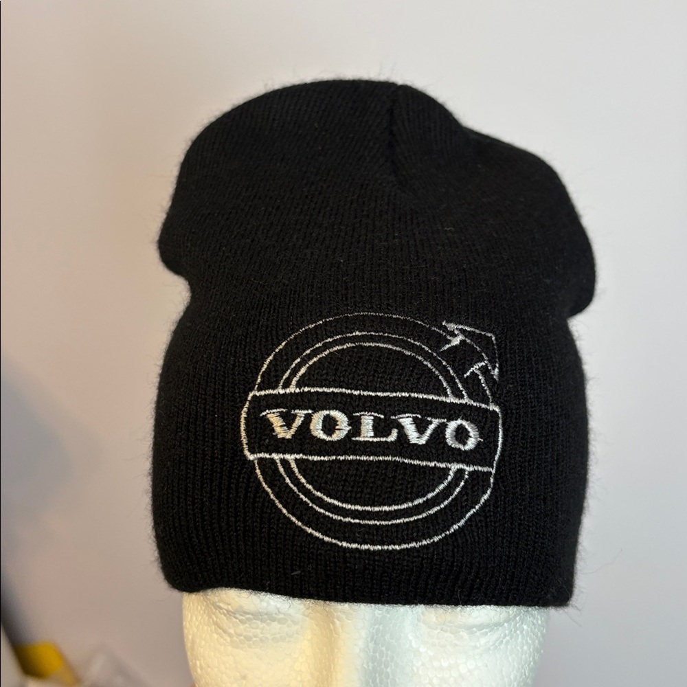 Cameo Volvo Embroidered Logo Black Wool Blend Knit Beanie Hat